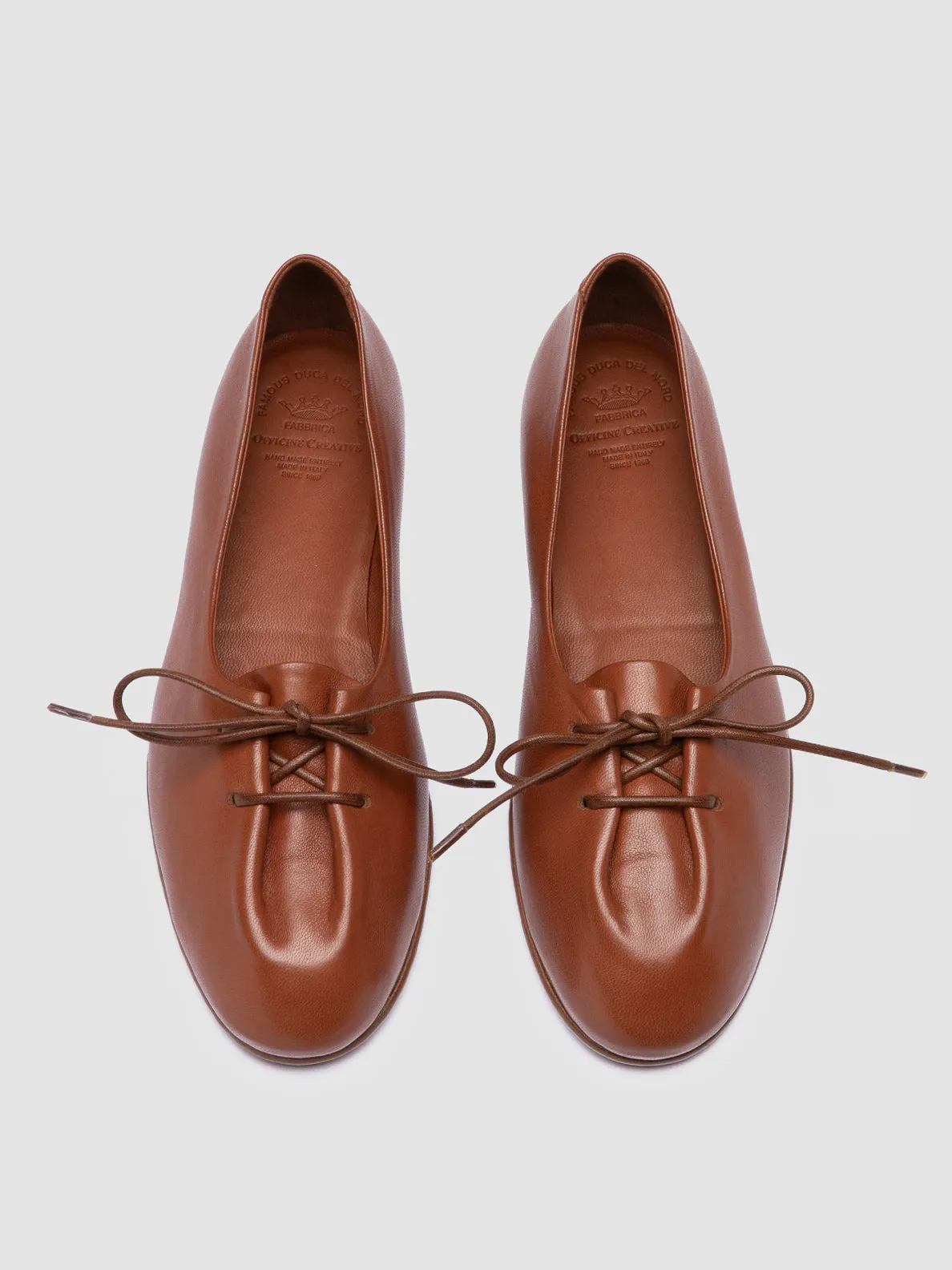 OLIVER 102 - Brown Leather Ballerina Shoes Soft Lining