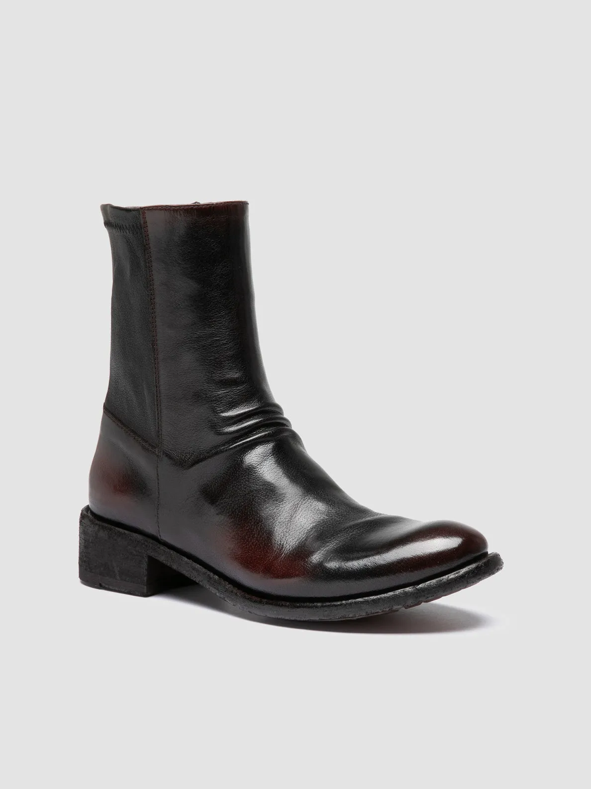 LISON 041 - Burgundy Leather Ankle Boots Leaf Path