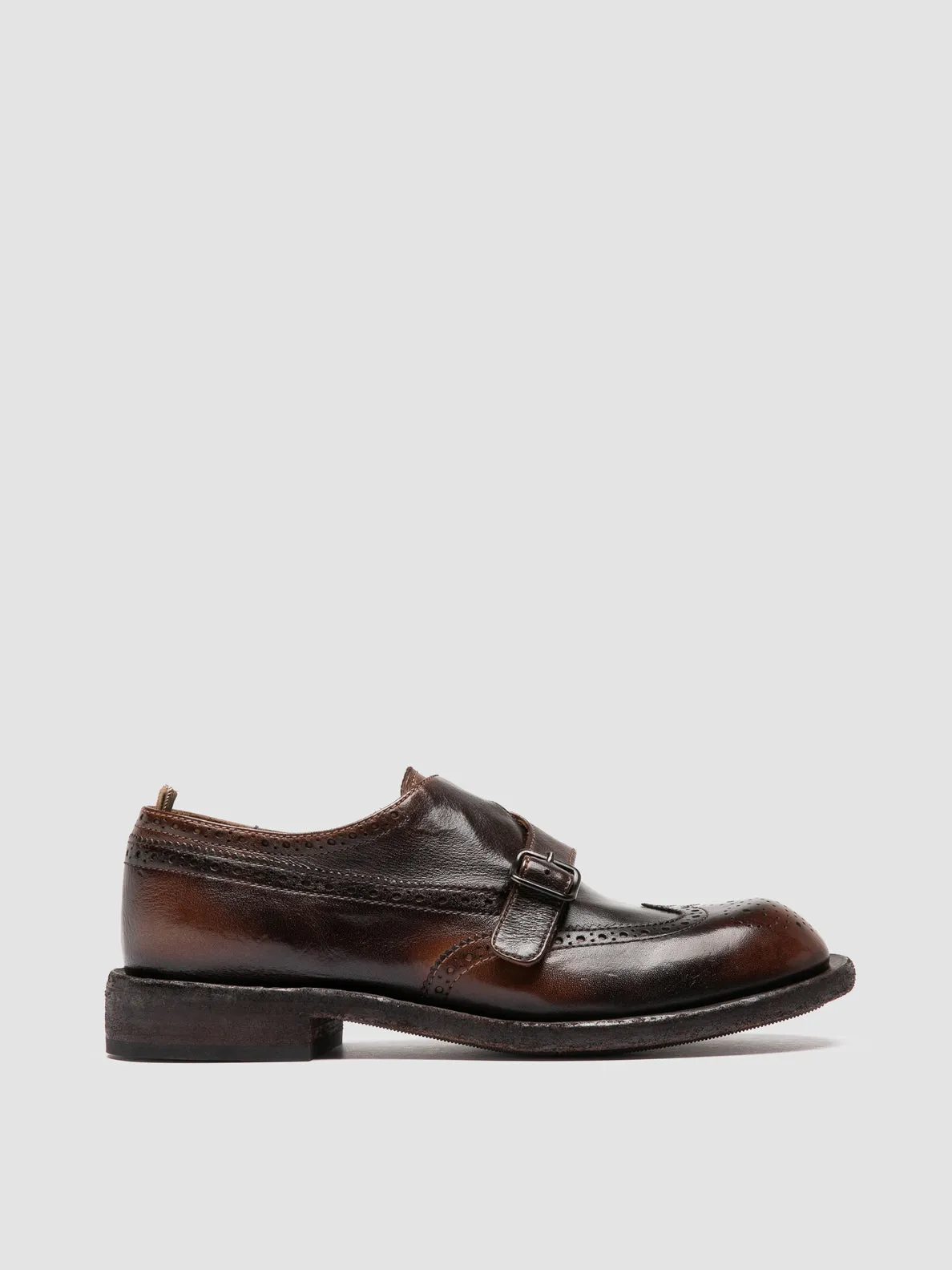 Relaxed wear RUGGED 112 - Brown Leather Monk Shoes