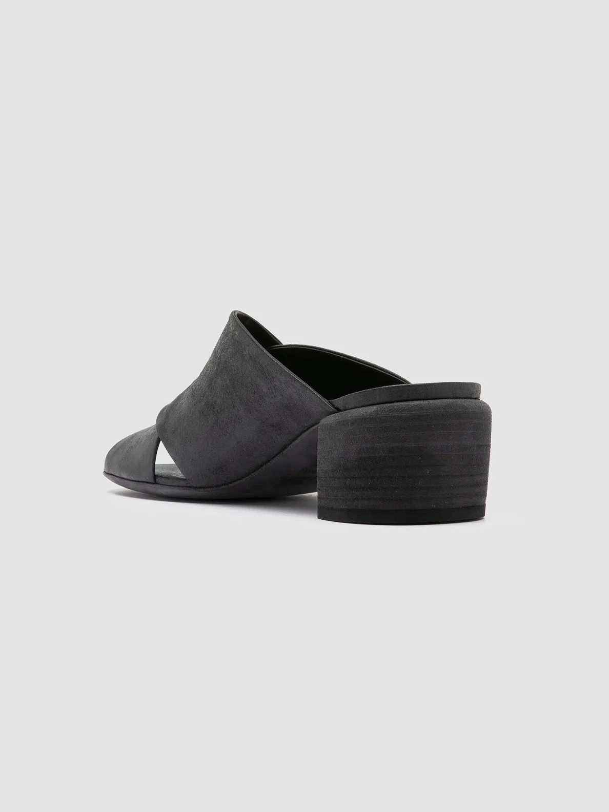 HADRY 007 - Black Leather Slide Sandals Flower Path