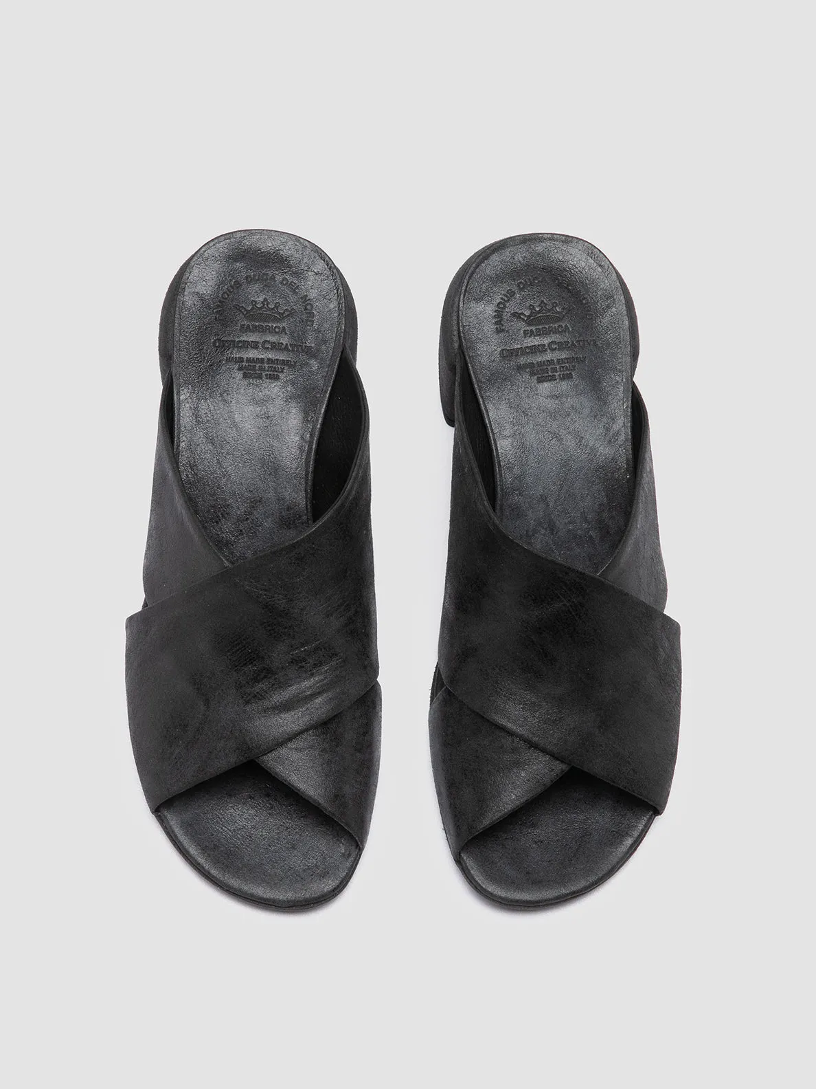 HADRY 007 - Black Leather Slide Sandals Fog Path Partner Hike