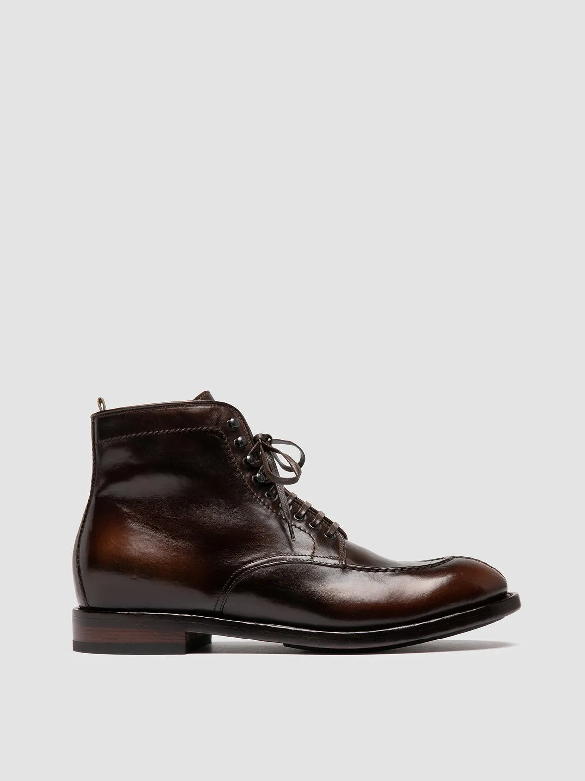 TEMPLE 006 - Brown Leather Lace-up Boots Contrasting Colors