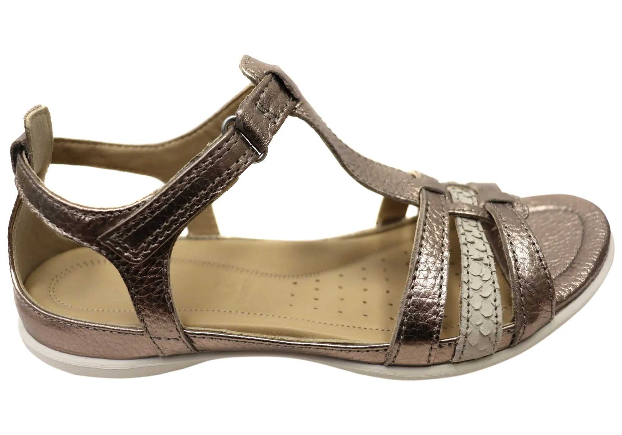 ECCO Flash T Strap Womens Comfortable Leather Sandals Training Mode