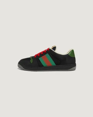 Couple Pair Gucci Screener Webbing-Trimmed 'Black' Leather, Suede and Canvas Sneakers