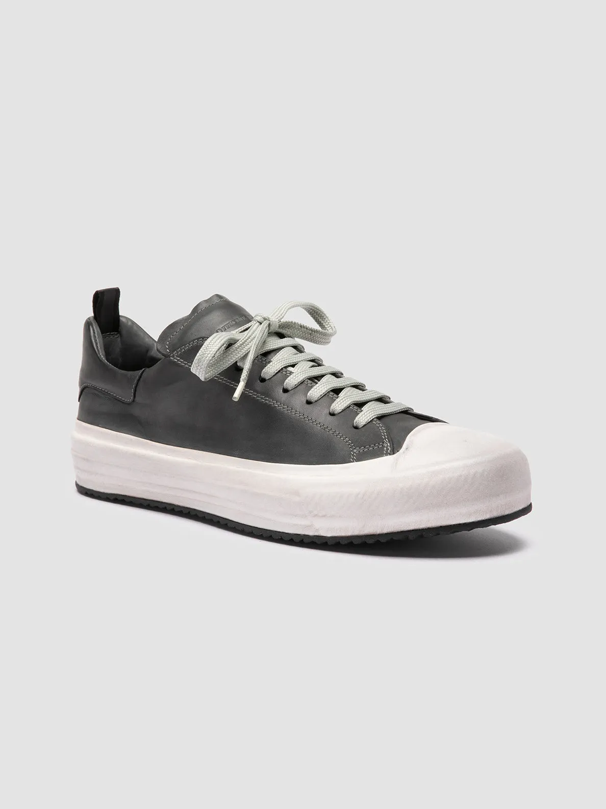 MES DD 001 - Grey Leather Sneakers On Foot Soft Leather
