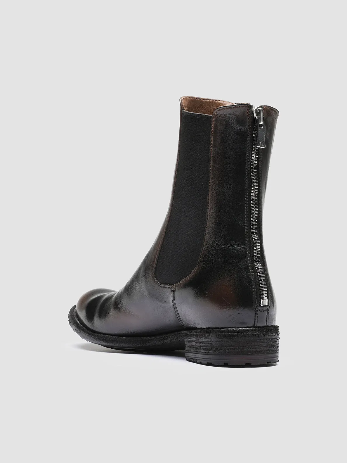 LEXIKON 073 - Brown Leather Chelsea Boots Flower Jog Comfortable Fashion