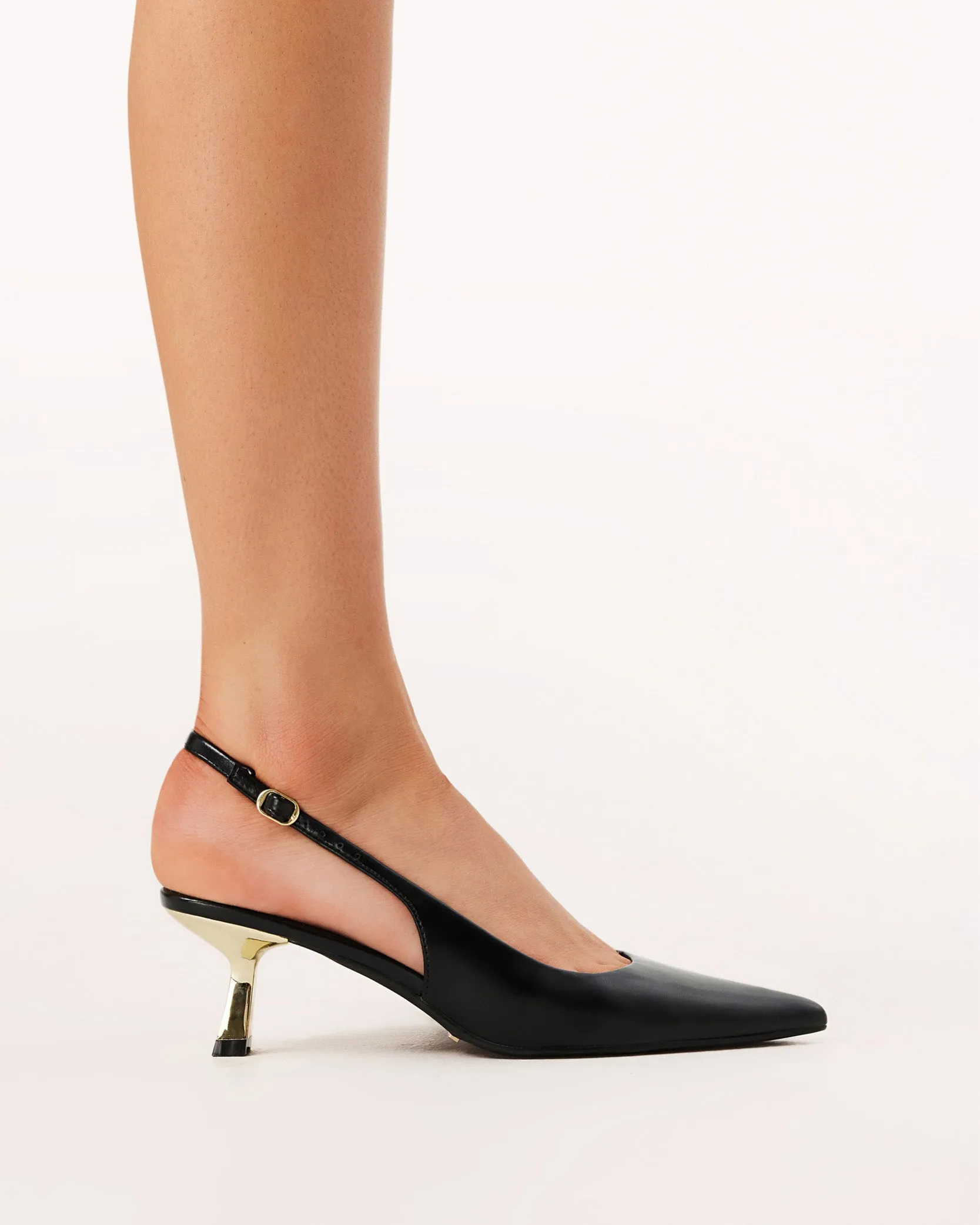 Vegan Wedding Heels Leather Upper ANAYA - BLACK SHINE-GOLD
