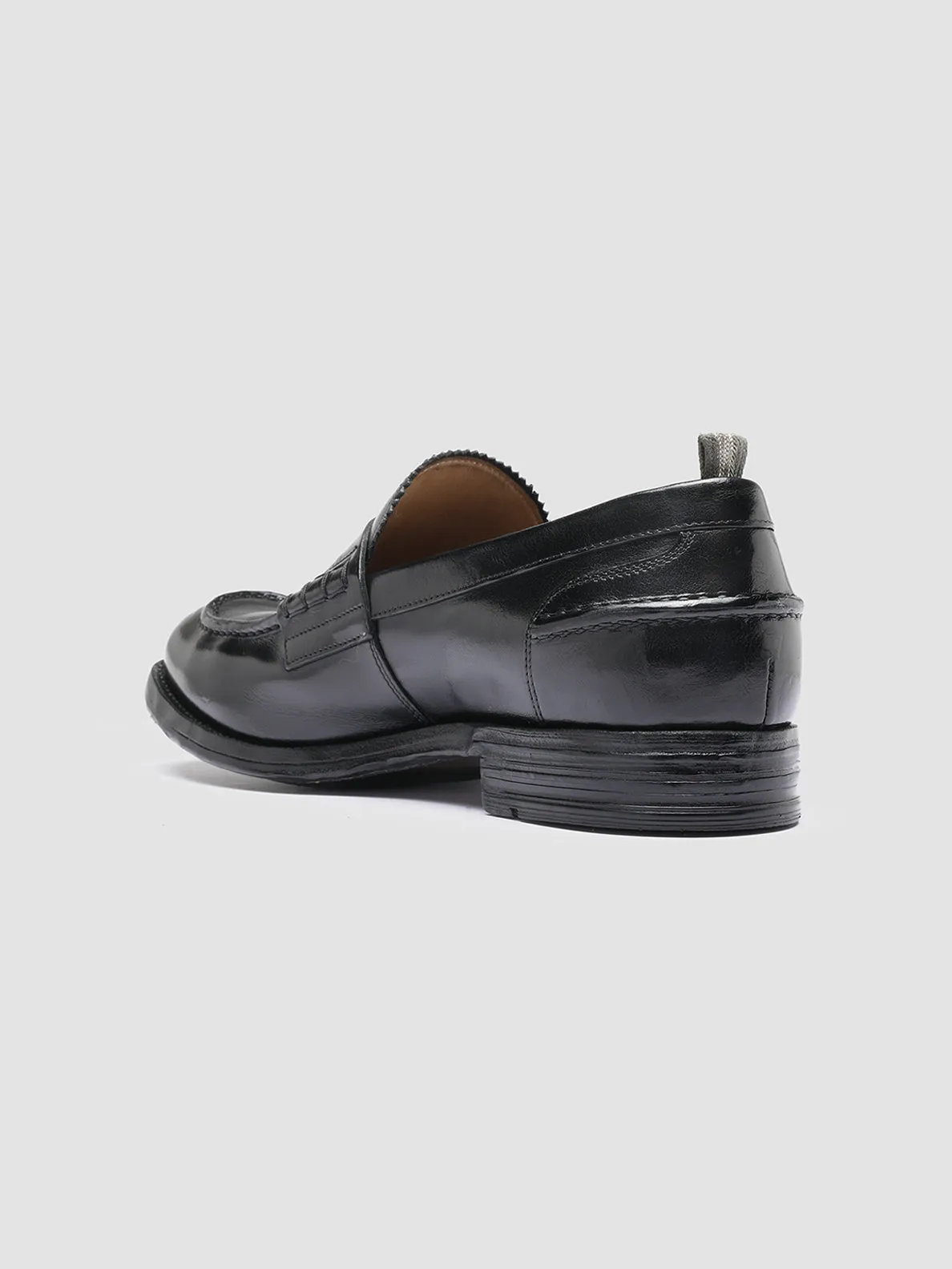 BALANCE 011 - Black Leather Penny Loafers Woven Texture Motion control