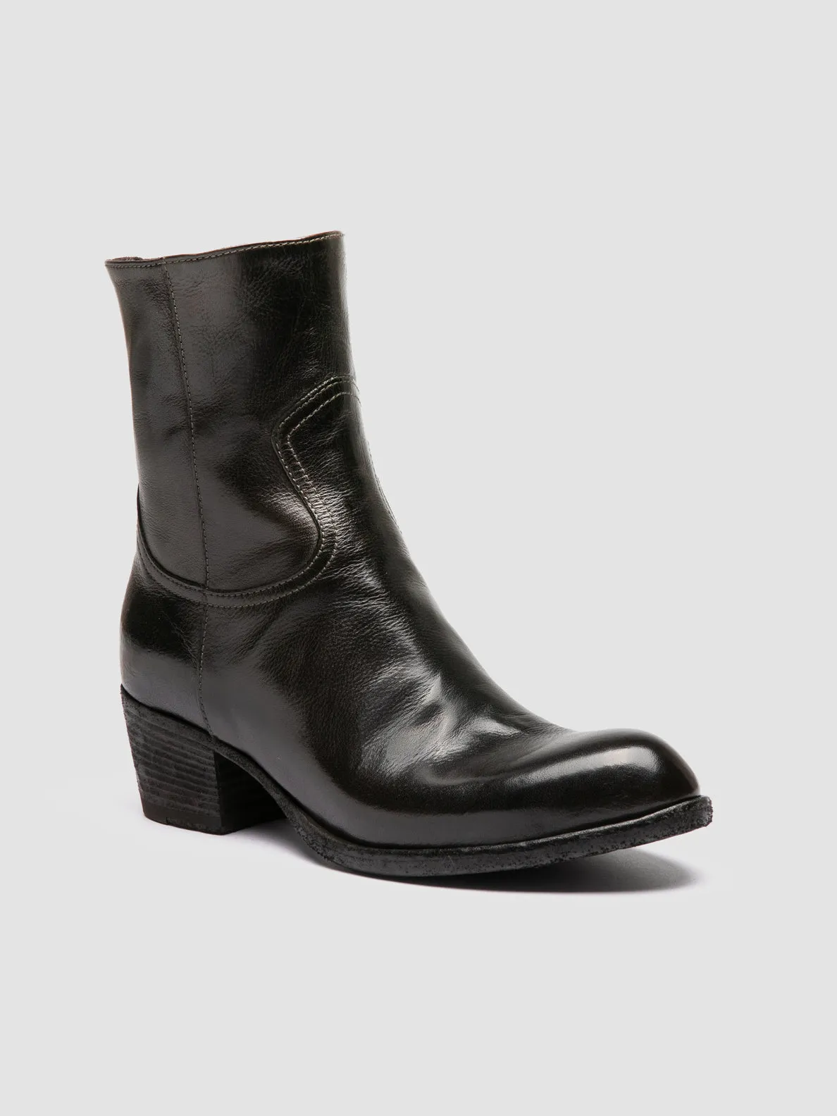Drawstring Lace Modern Classic WADE 003 - Grey Leather Zipped Boots