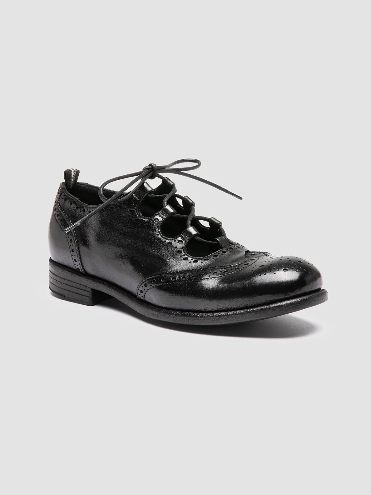 CALIXTE 079 - Black Leather Oxford Shoes Chic Footwear Classic Lace