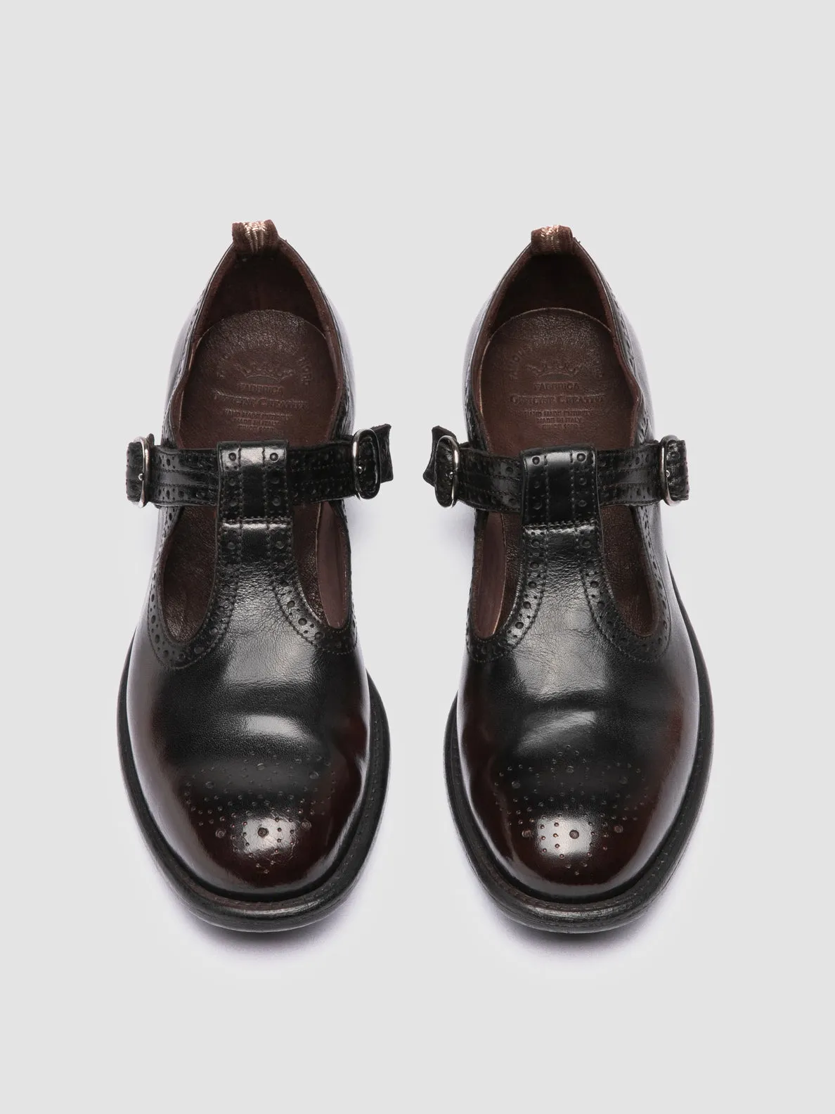 CALIXTE 071 - Burgundy Leather T-Bar Shoes Harbor Run Storm Walk