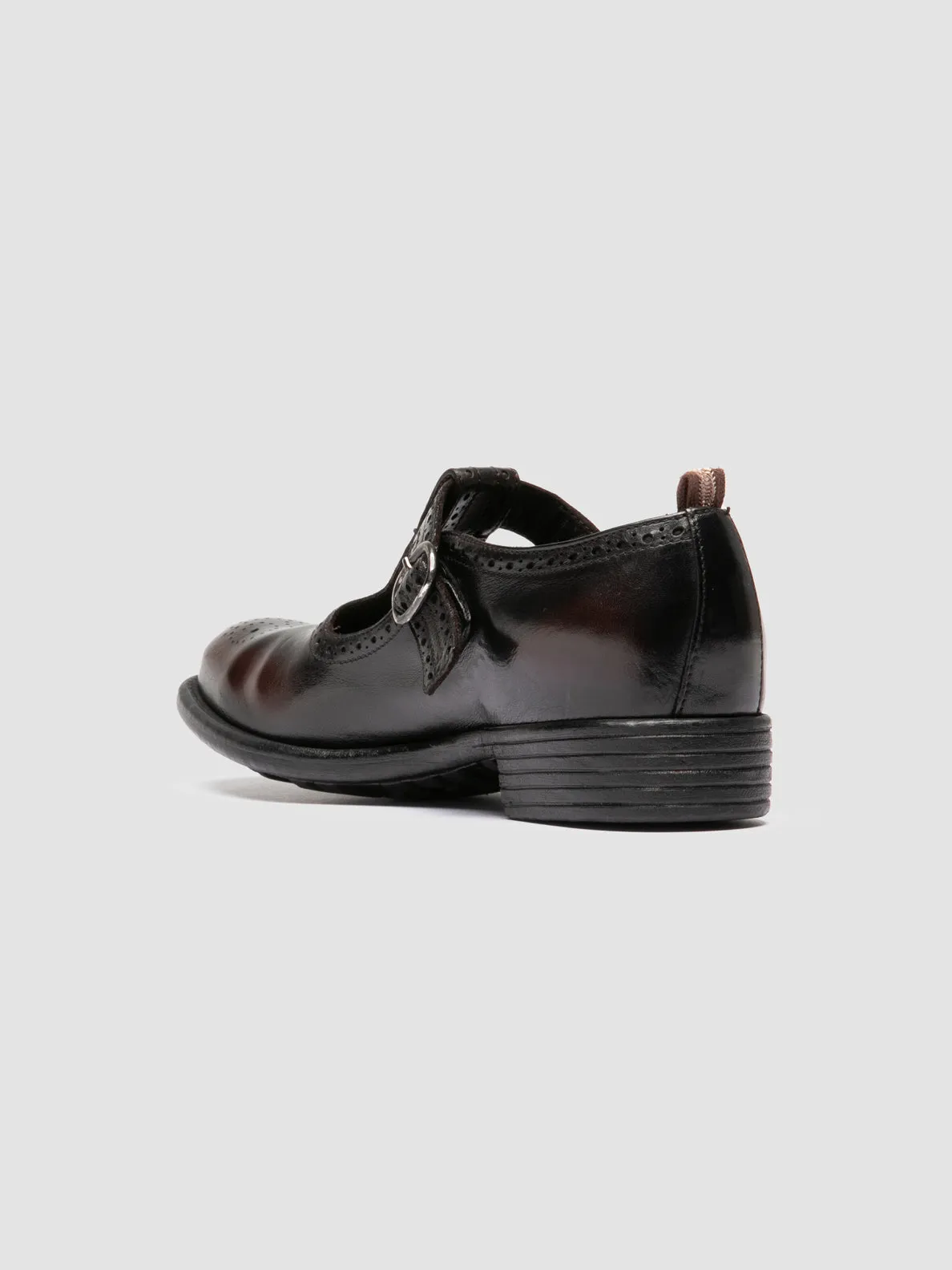 CALIXTE 071 - Burgundy Leather T-Bar Shoes Fashion Go Chunky Sole