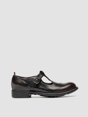 CALIXTE 071 - Burgundy Leather T-Bar Shoes Supportive Design