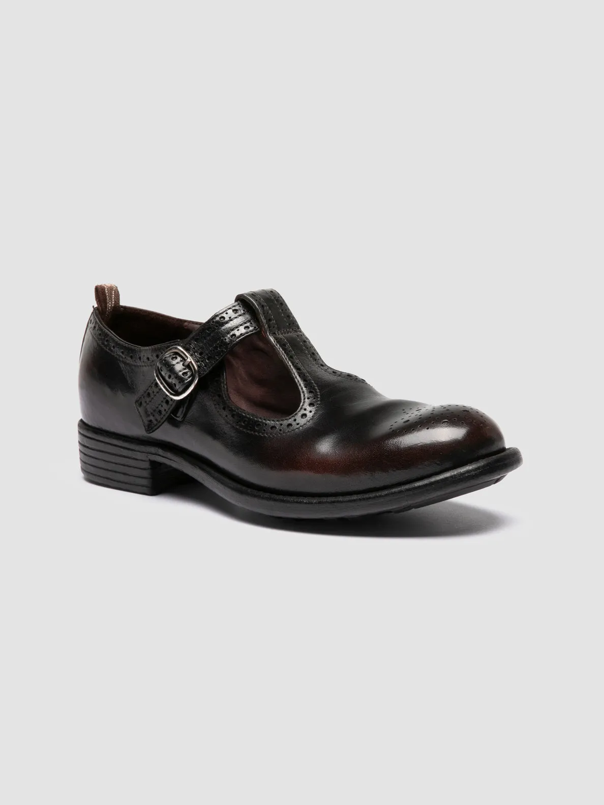 CALIXTE 071 - Burgundy Leather T-Bar Shoes Push Hike Premium cushioning