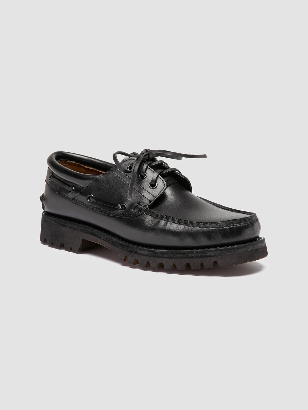 HERITAGE FLEXI 001 - Black Leather Boat Shoes Supportive Heel Travel Fit