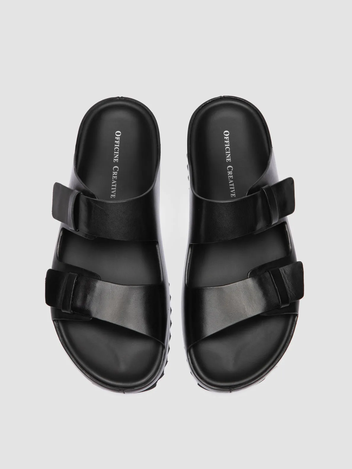 AGOR?? 010 - Black Leather Slide Sandals Luxurious breathability