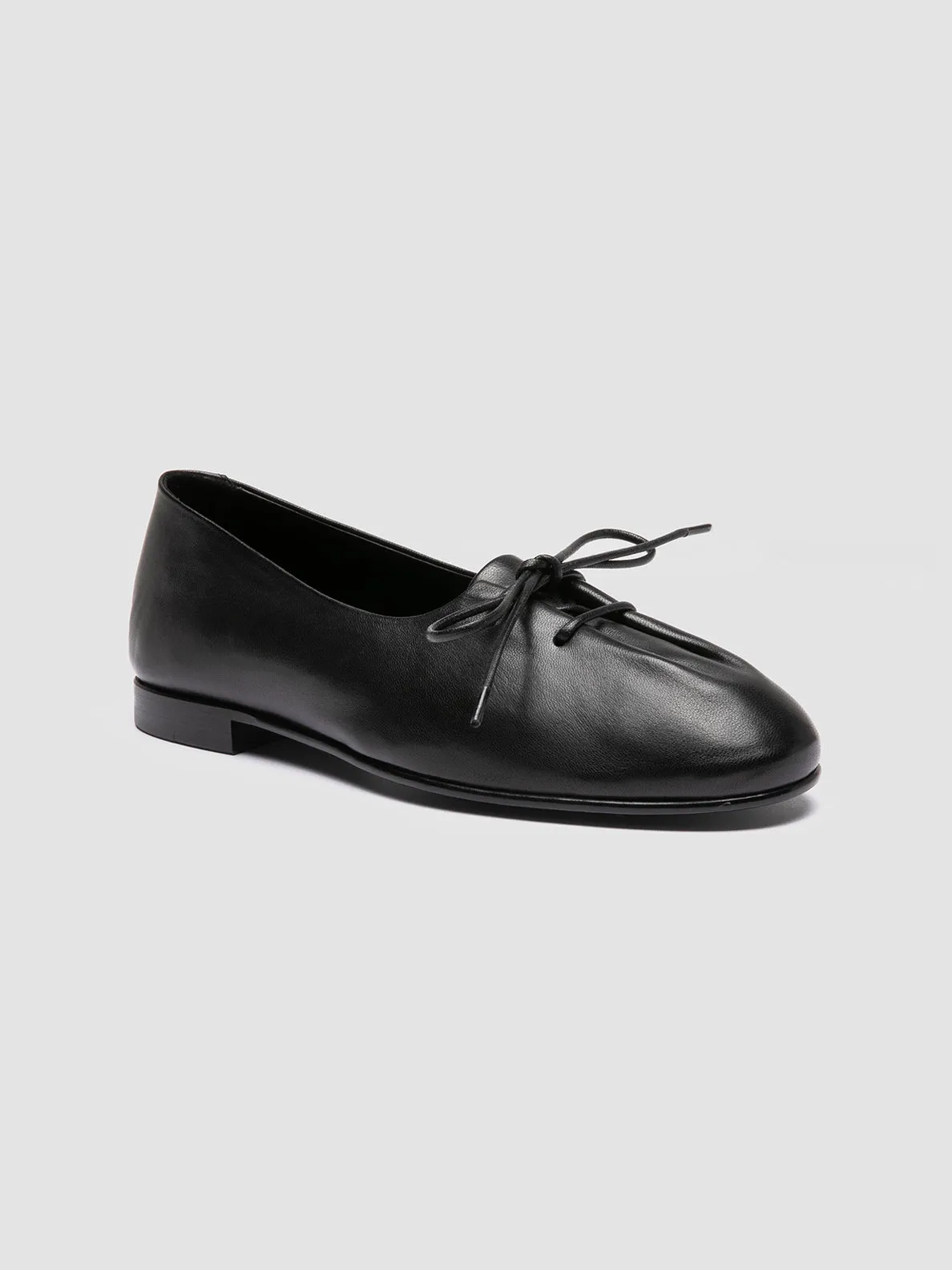 Comfortable Fit Shoes Zipper Closure OLIVER 102 - Black Leather Ballerina Shoes