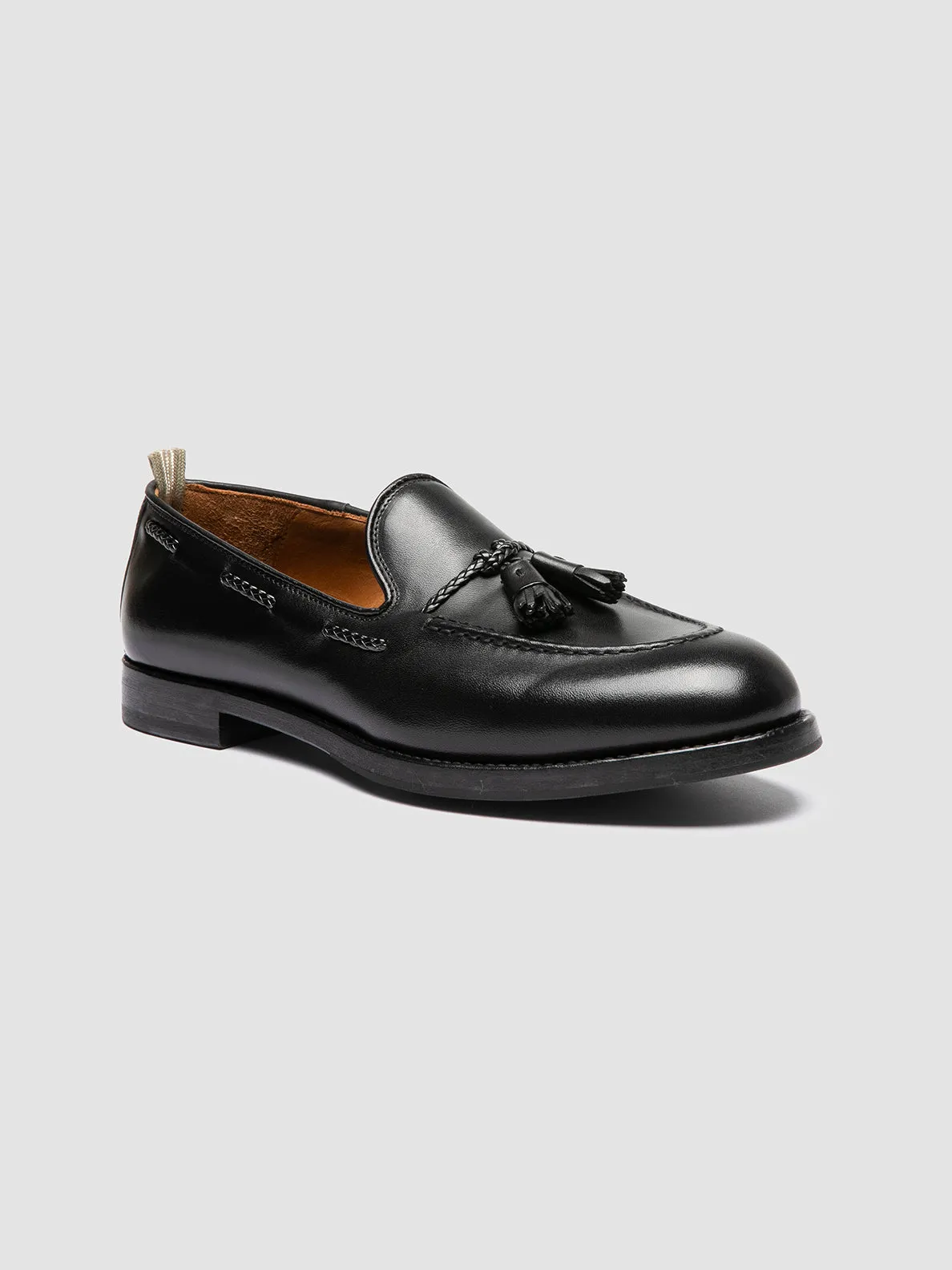 Durable Sole IVIES 002 - Black Leather Tassel Loafers