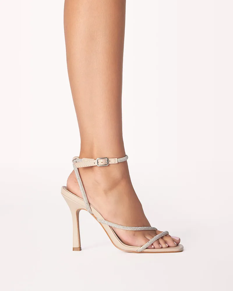 BRYAR - NUDE-DIAMANTE Gold High Heeled Sandals Flexible