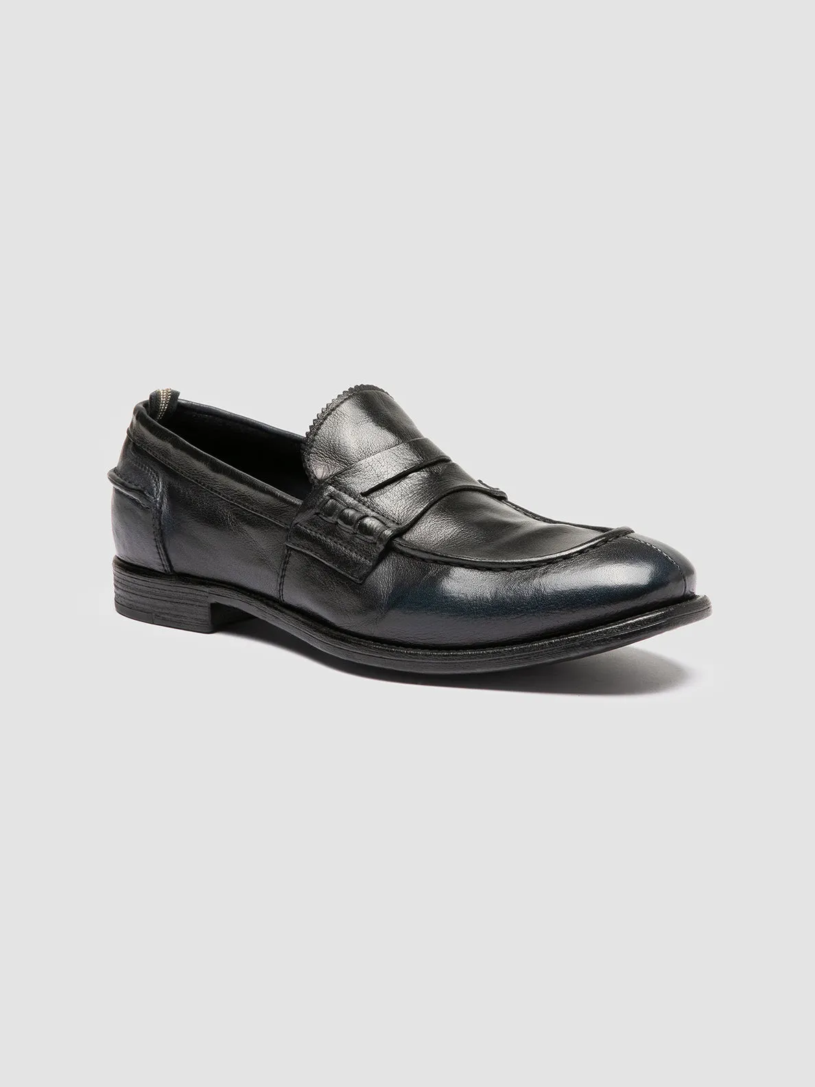 CHRONICLE 144 - Navy Leather Penny Loafers Relaxed Fit Textile Upper