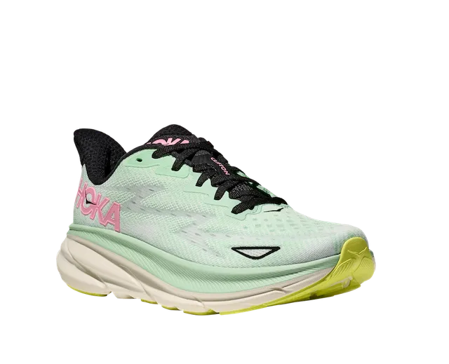 HOKA Women's Clifton 9 Mint Fluorite/Snow Melt efficient workout running shoes for fitness buffs