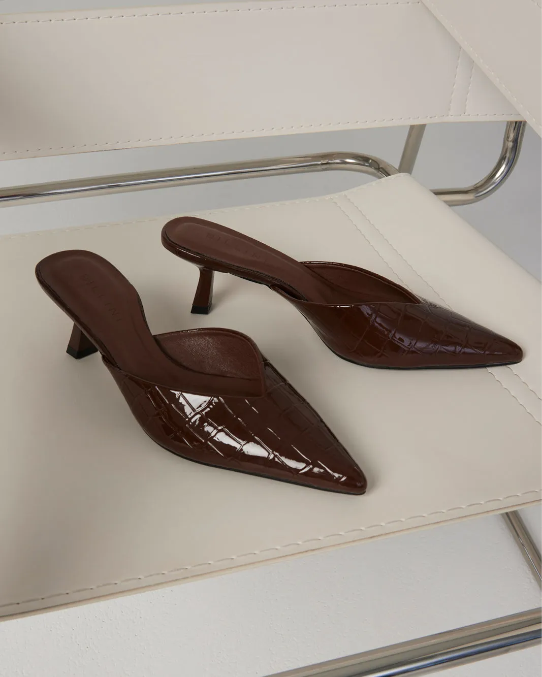 ADELE - CHOC PATENT CROC Bridal Pumps Cushioned Insole