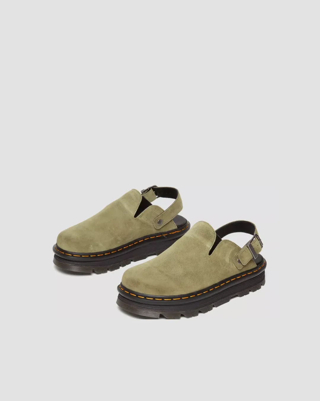 ventilated shoes Genuine Leather Dr Martens Zebzag Suede Casual Slingback Platform Mules in Muted Olive