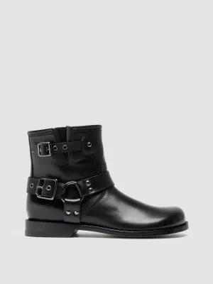 EMERALD 016 - Black Leather Pull-On Boots padded insole