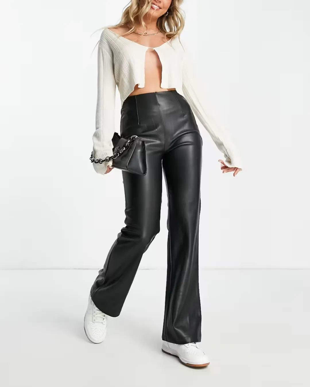 Asos Design Flare Trouser in Faux Leather Look in Black lateral support shoes ventilation - enhanced shoes