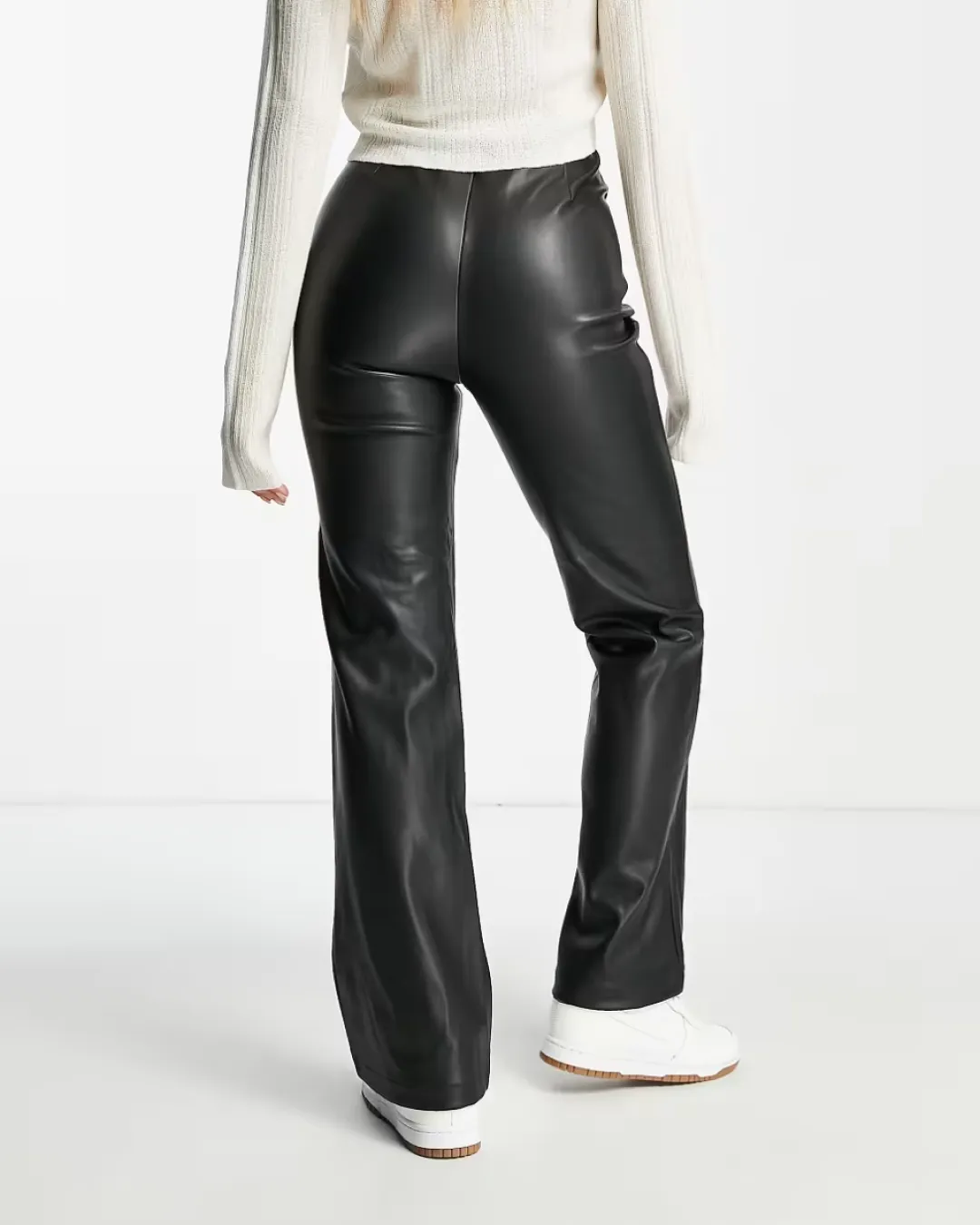 Asos Design Flare Trouser in Faux Leather Look in Black Active Running