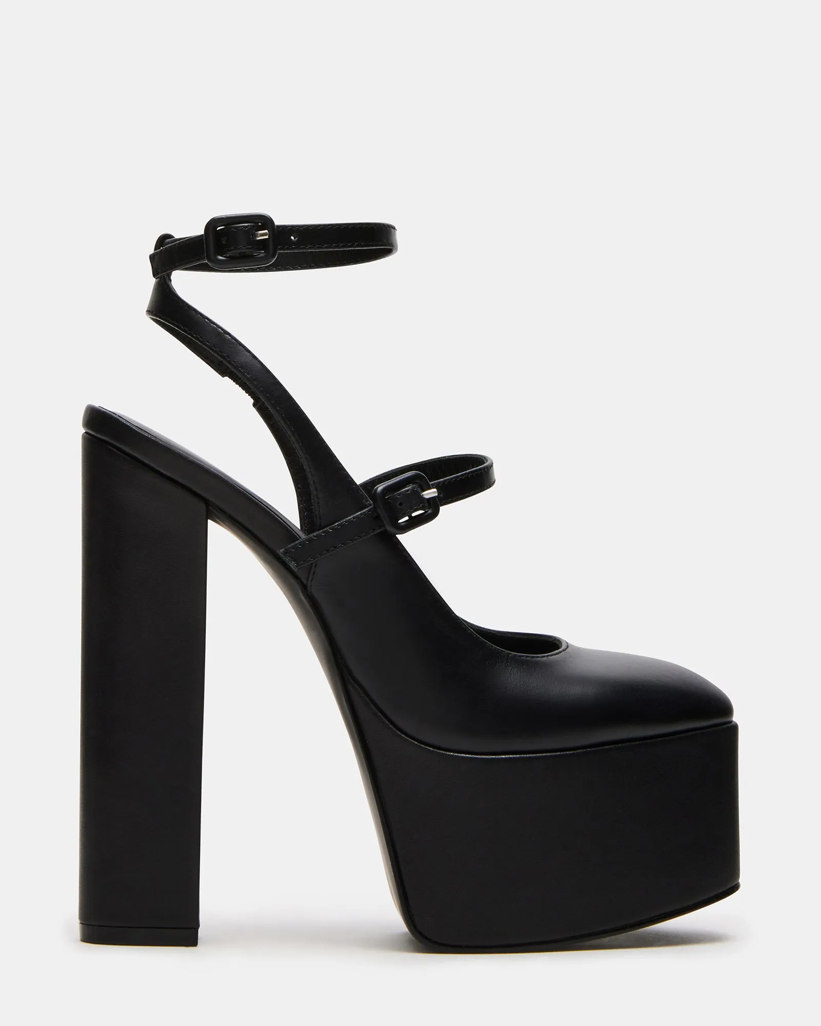 SCOTLYN BLACK LEATHER Open Back Heeled Sandals Shock Absorbing