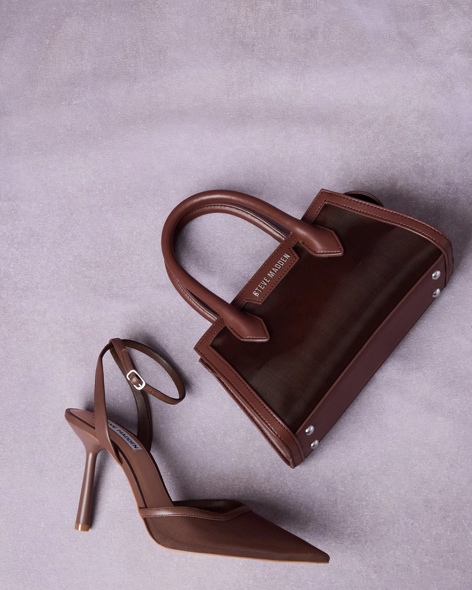 Slip Resistant Fashion Stiletto Sandals ALLIANCE HEEL AND PEACHY BAG BROWN MESH BUNDLE