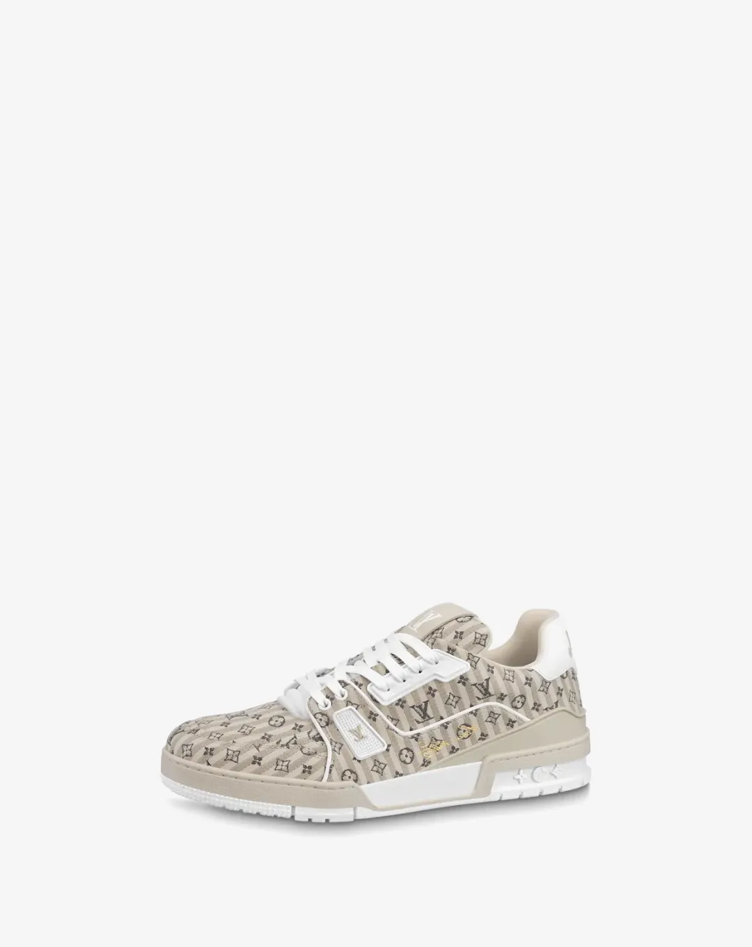 Louis Vuitton Trainer Beige Stripe Monogram Sneaker youth appeal Heel Pressure