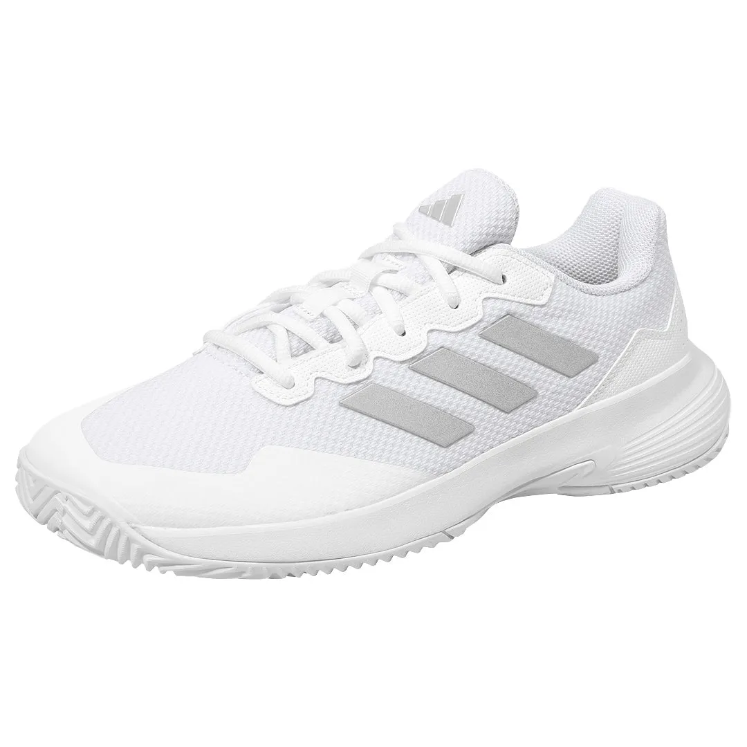 adidas Women's GameCourt 2 - Cloud White/Silver Metallic Retro-inspired silhouette Pure Lines