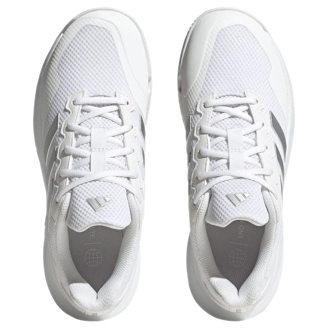 adidas Women's GameCourt 2 - Cloud White/Silver Metallic Clean Detail Youth Style