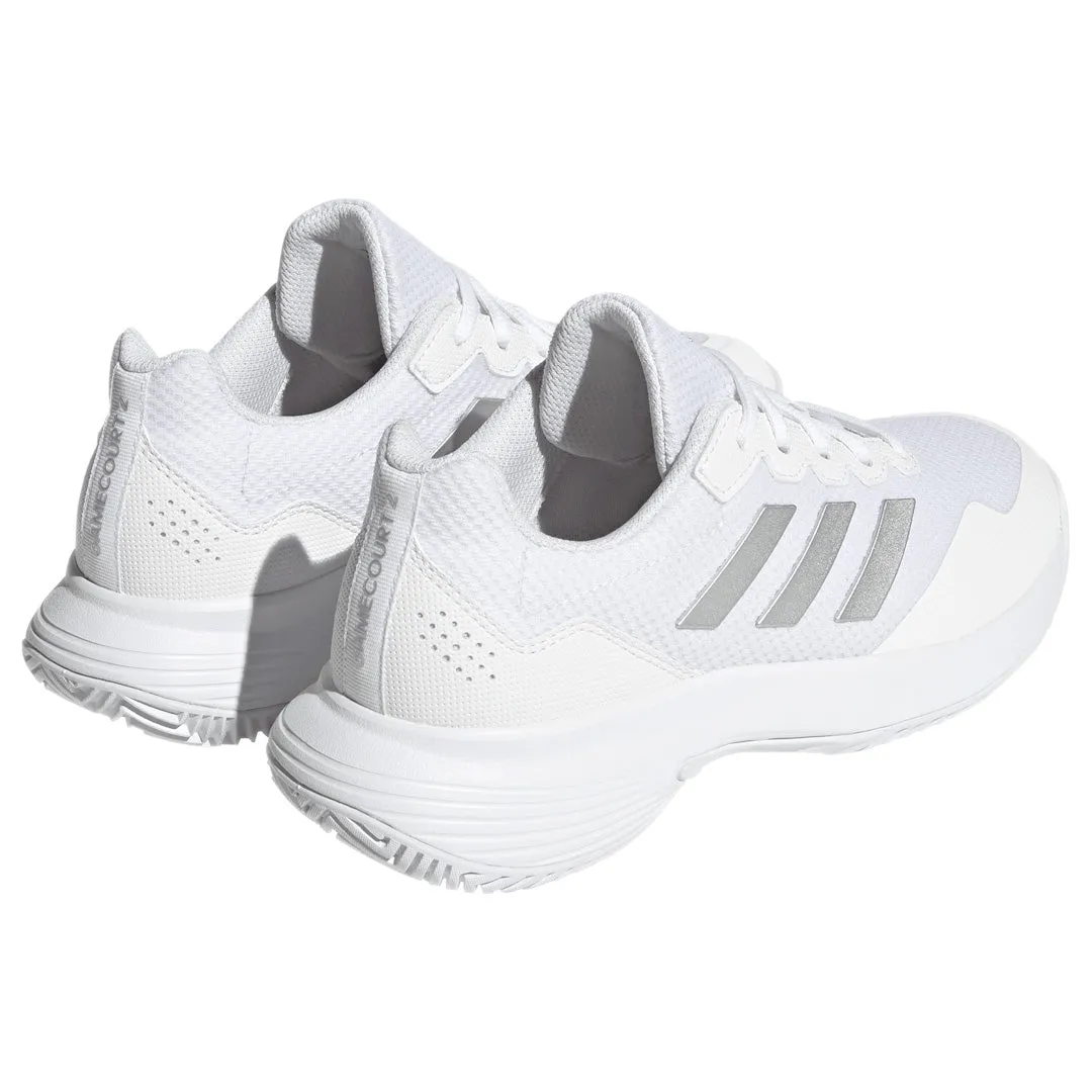 adidas Women's GameCourt 2 - Cloud White/Silver Metallic Low Cut