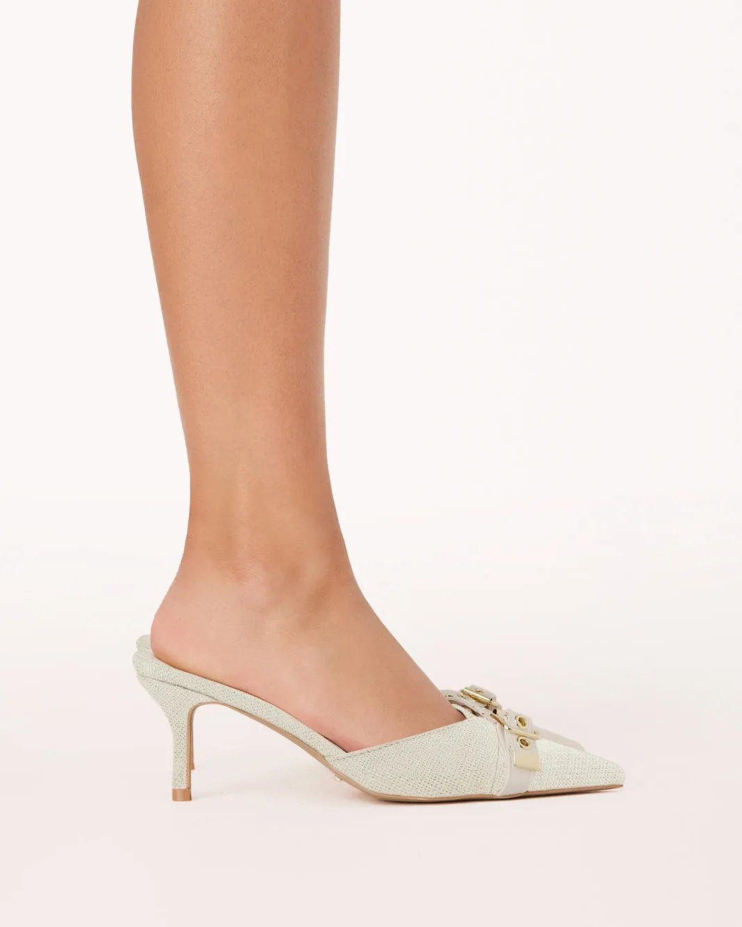 DAIJA - IVORY LINEN Gold High Heels