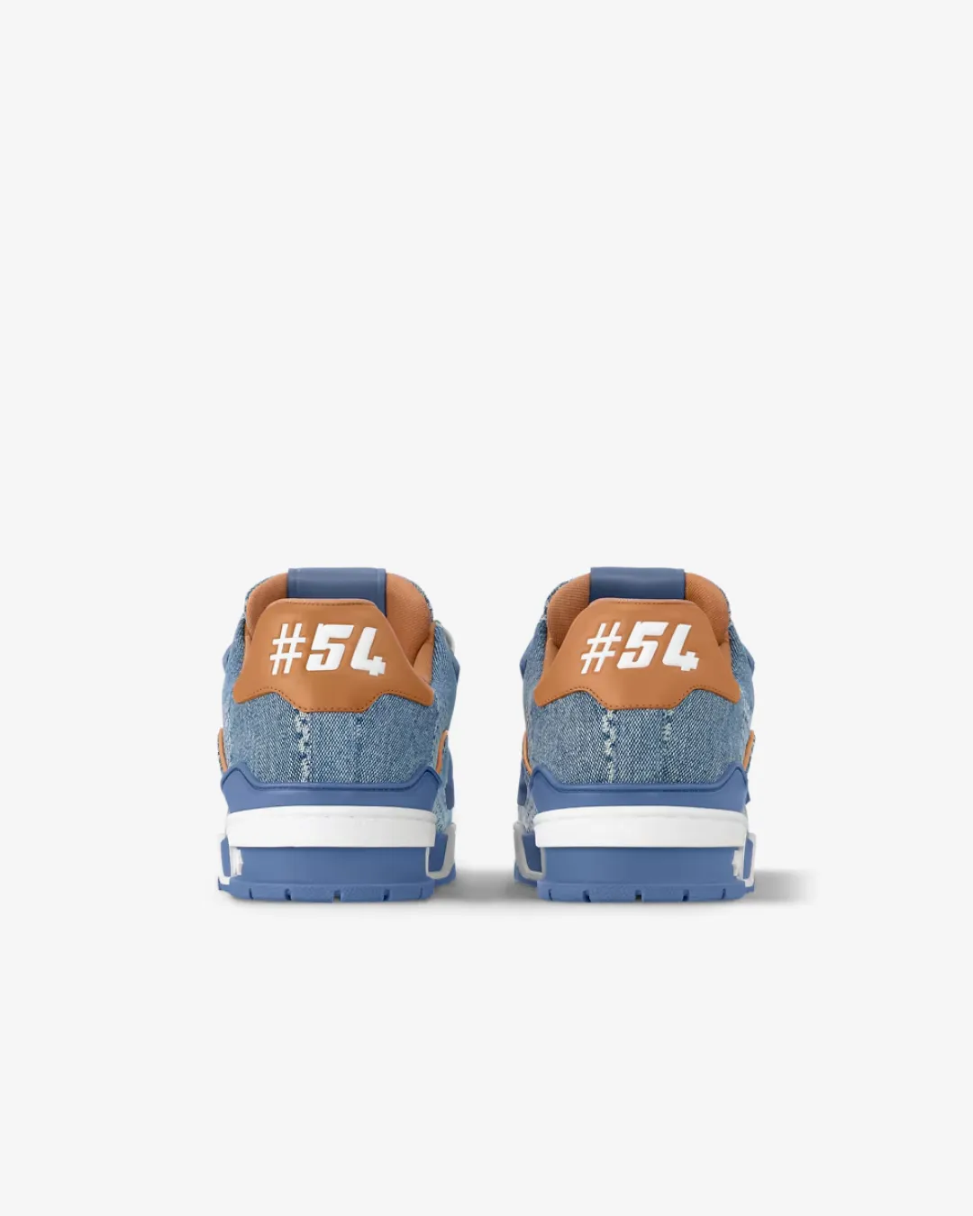 group running Louis Vuitton Trainer sneaker in Damier 3D denim