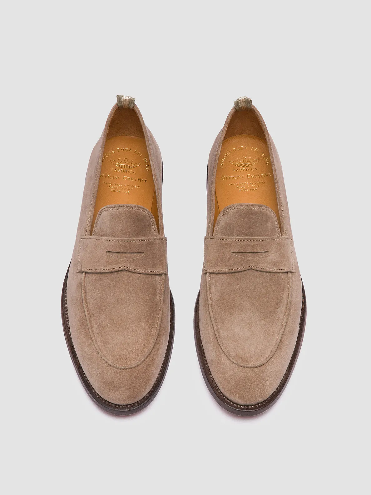OPERA 001 - Taupe Suede Penny Loafers Balanced Sole