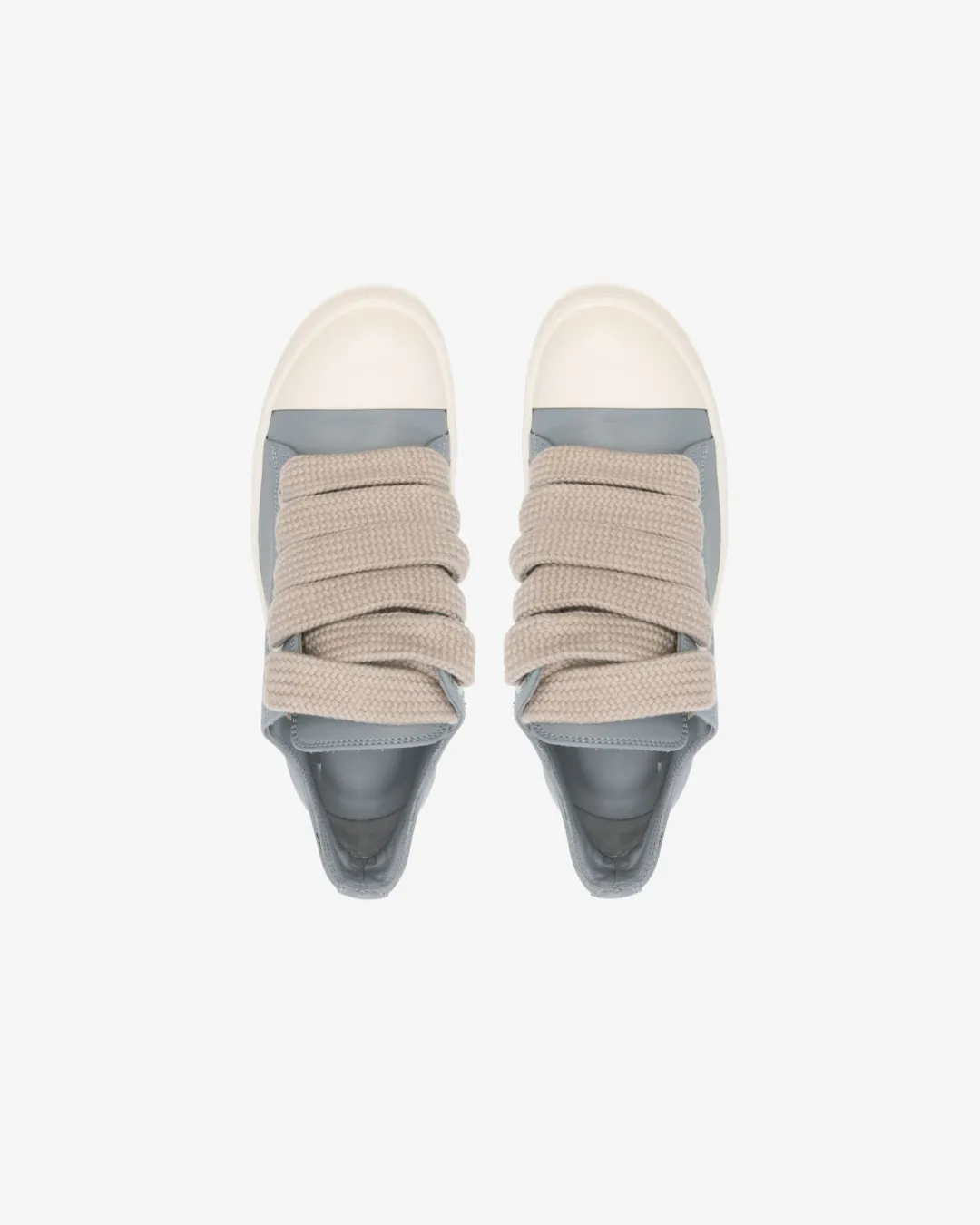 running in a subway station area shoes casual runner shoes Rick Owens Jumbo Laced Low Top Sneakers in Pale Blue and Milk