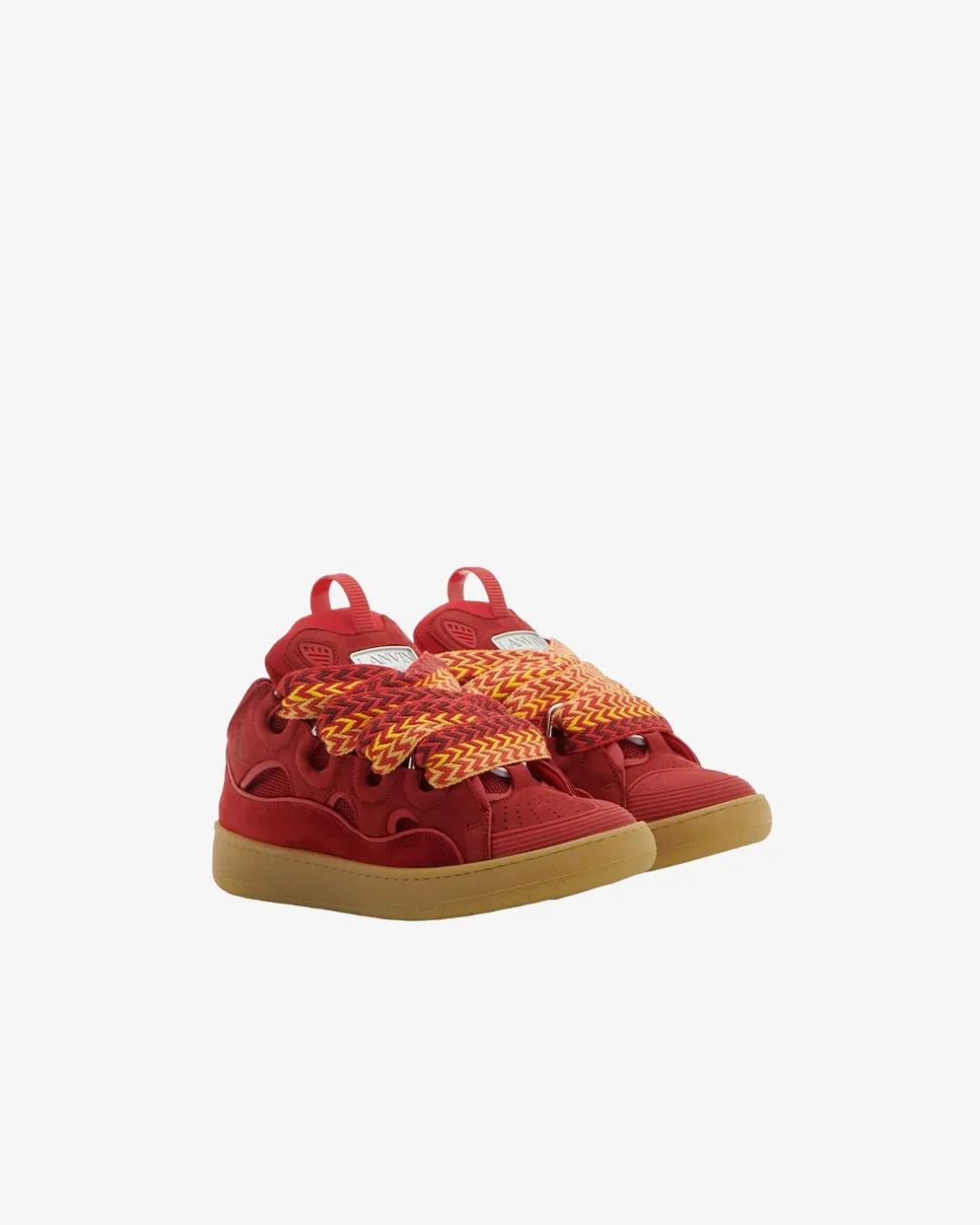Traction pattern Lanvin Leather Curb Red Suede Tennis Low-Top Sneakers