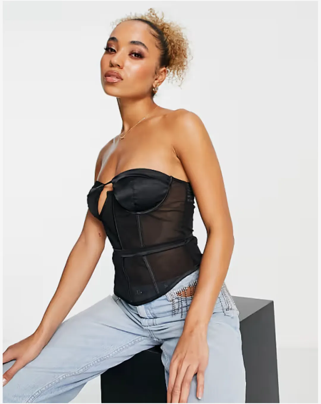 Asyou Mesh Satin Corset in Black running rituals