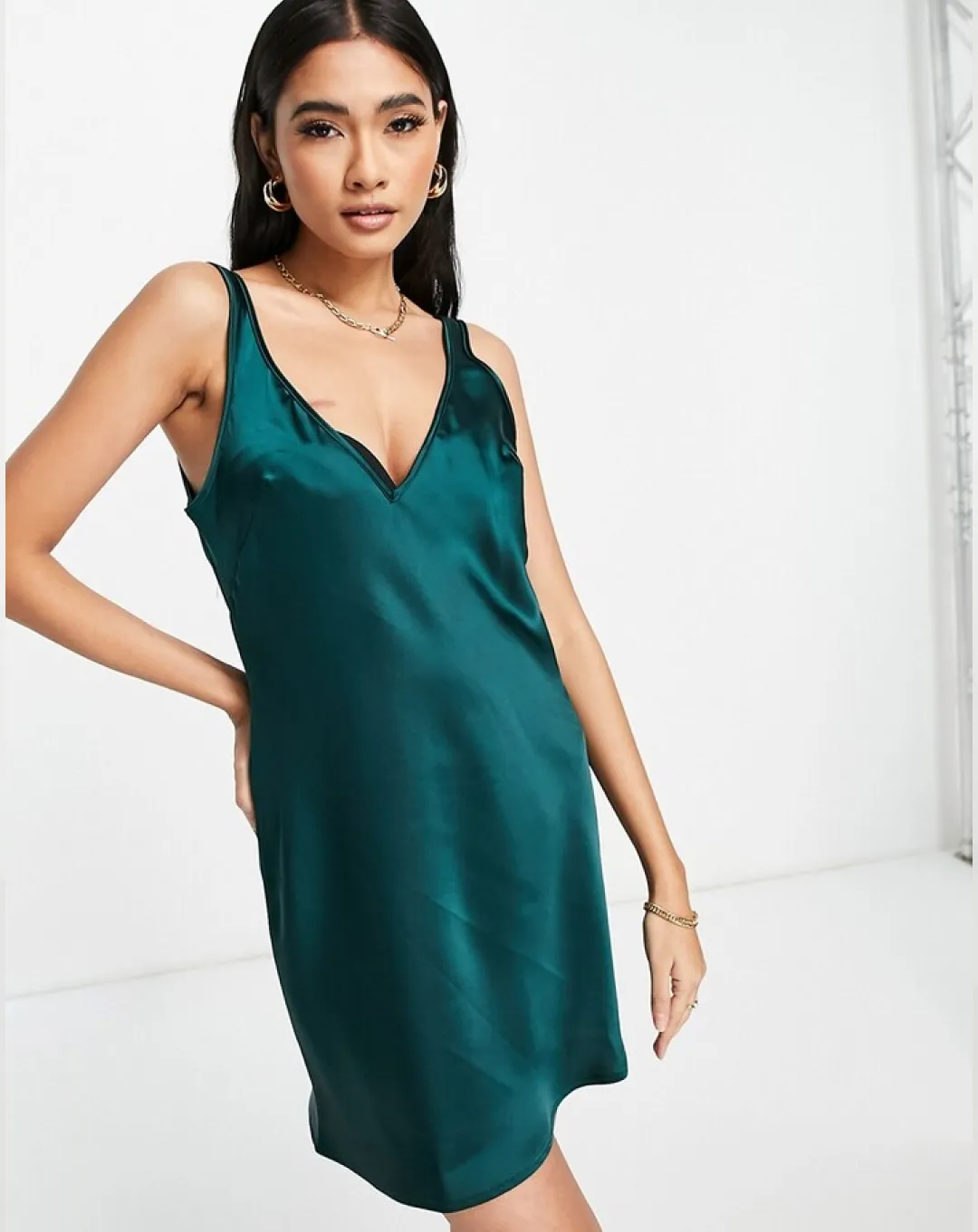 breathable - membrane Flounce London Satin Mini Slip Dress in Teal
