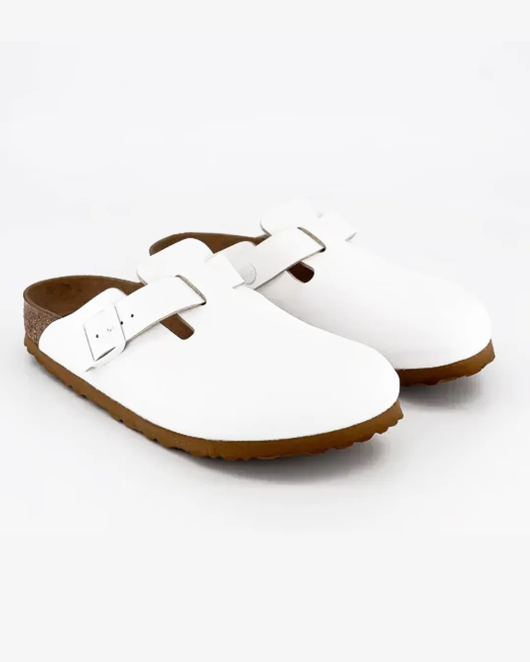 Birkenstock Boston Leather "White" Slippers athletic footwear for running quarter - length running wear