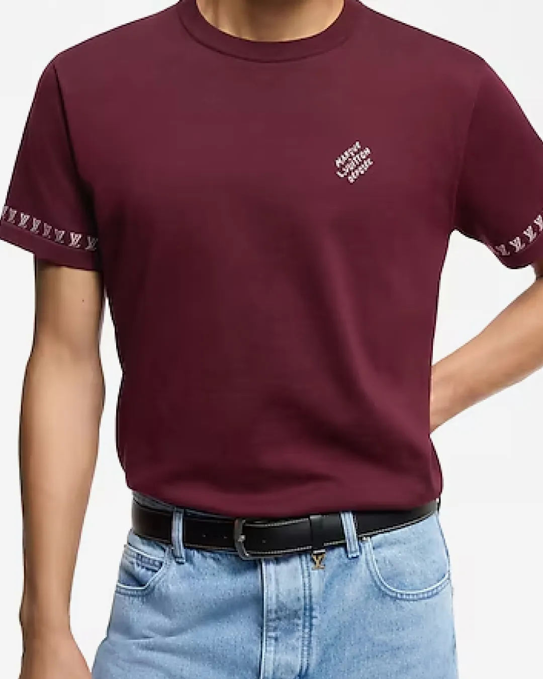 Louis Vuitton Signature Short-Sleeved Cotton Crewneck Burgundy Top soccer player shoes