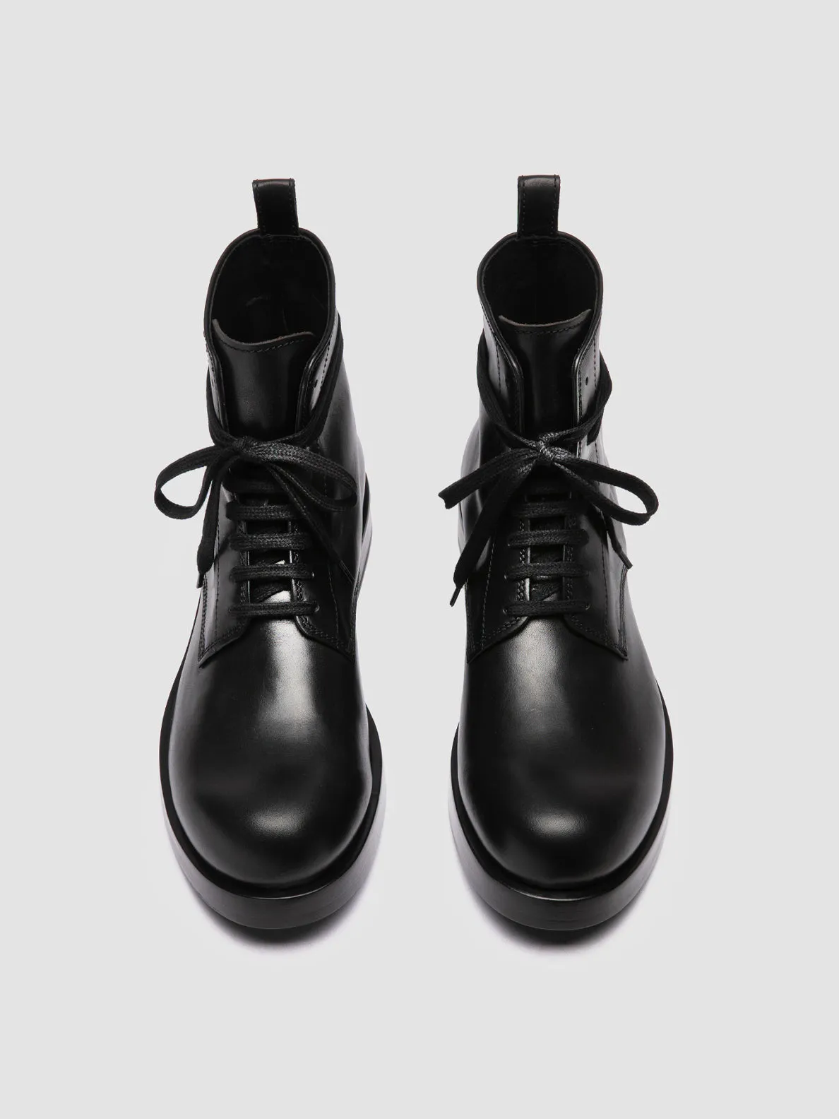 BULLA 002 - Black Leather Lace-up Boots Day Long Urban Casual
