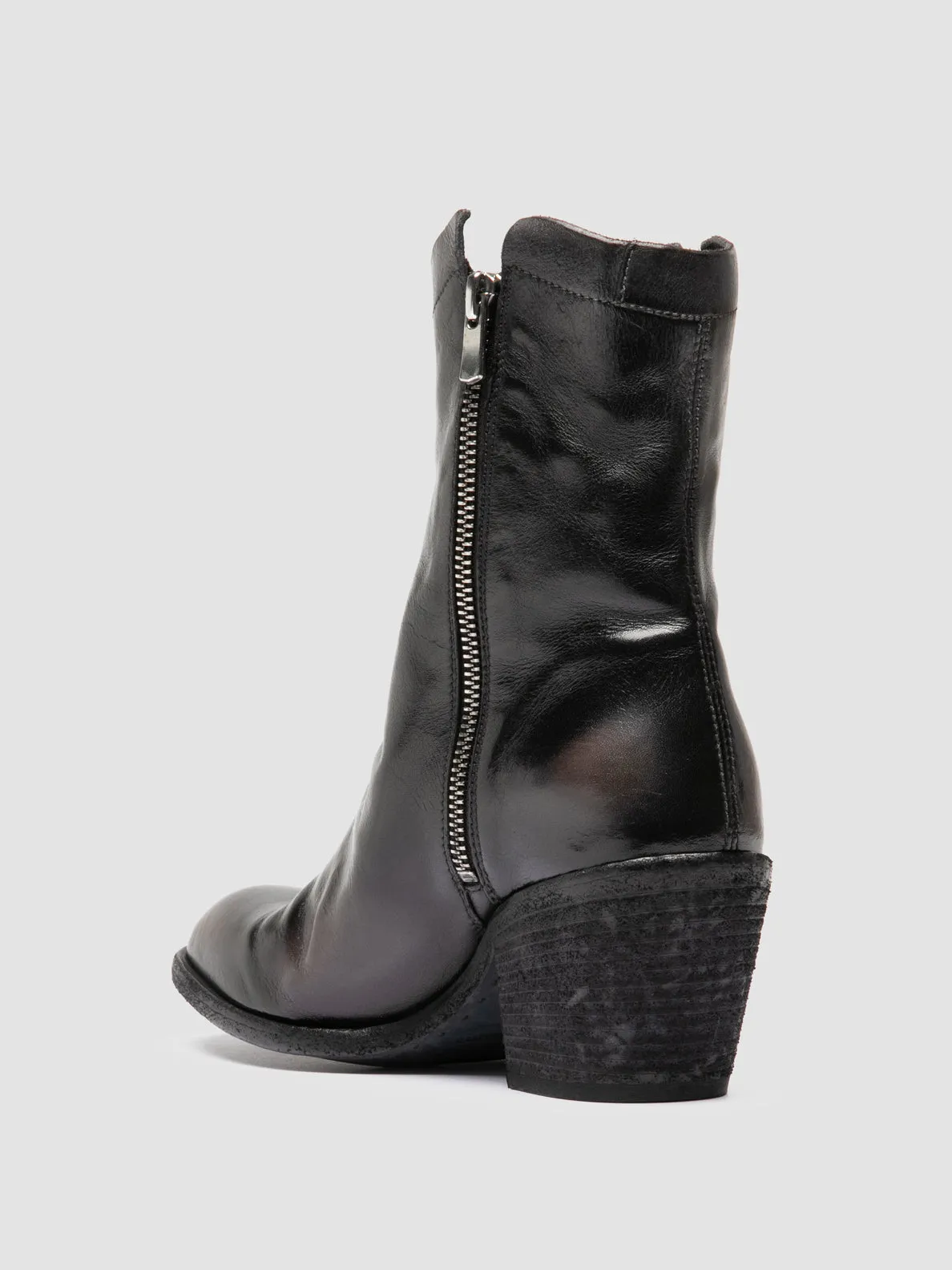SYDNE 018 - Black Leather Zipped Boots Stretch Hike Classic Shoes