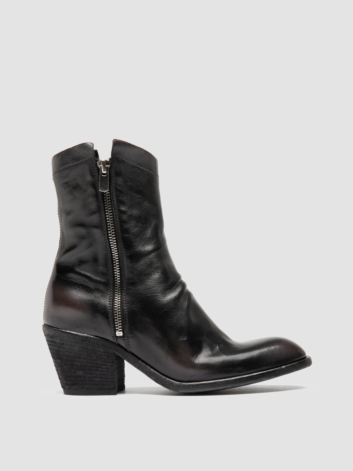 SYDNE 018 - Black Leather Zipped Boots Noon Walk Sunrise Run