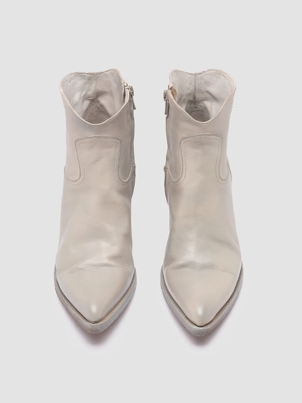 WANDA DD 103 - Off White Leather Zip Boots Turn Step