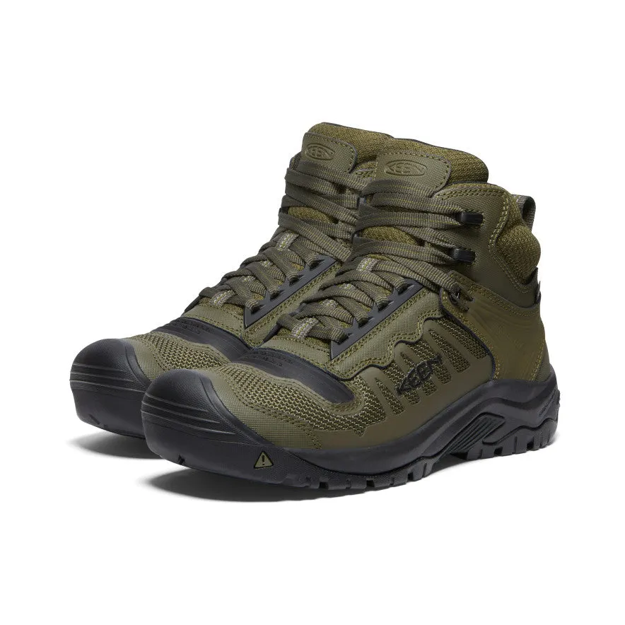 Comfortable Heel Counter Lace-Up Design Men's Reno Waterproof Mid (Soft Toe)  |  Dark Olive/Black